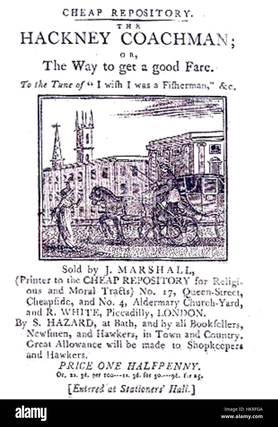 Questa immagine del XIX secolo raffigura un Hackney coachman, probabilmente a Londra, che gestisce una carrozza trainata da cavalli. Il pezzo fornisce uno sguardo sulla vita quotidiana nell'Inghilterra urbana durante l'era vittoriana, mettendo in risalto i trasporti e la struttura sociale. Foto Stock