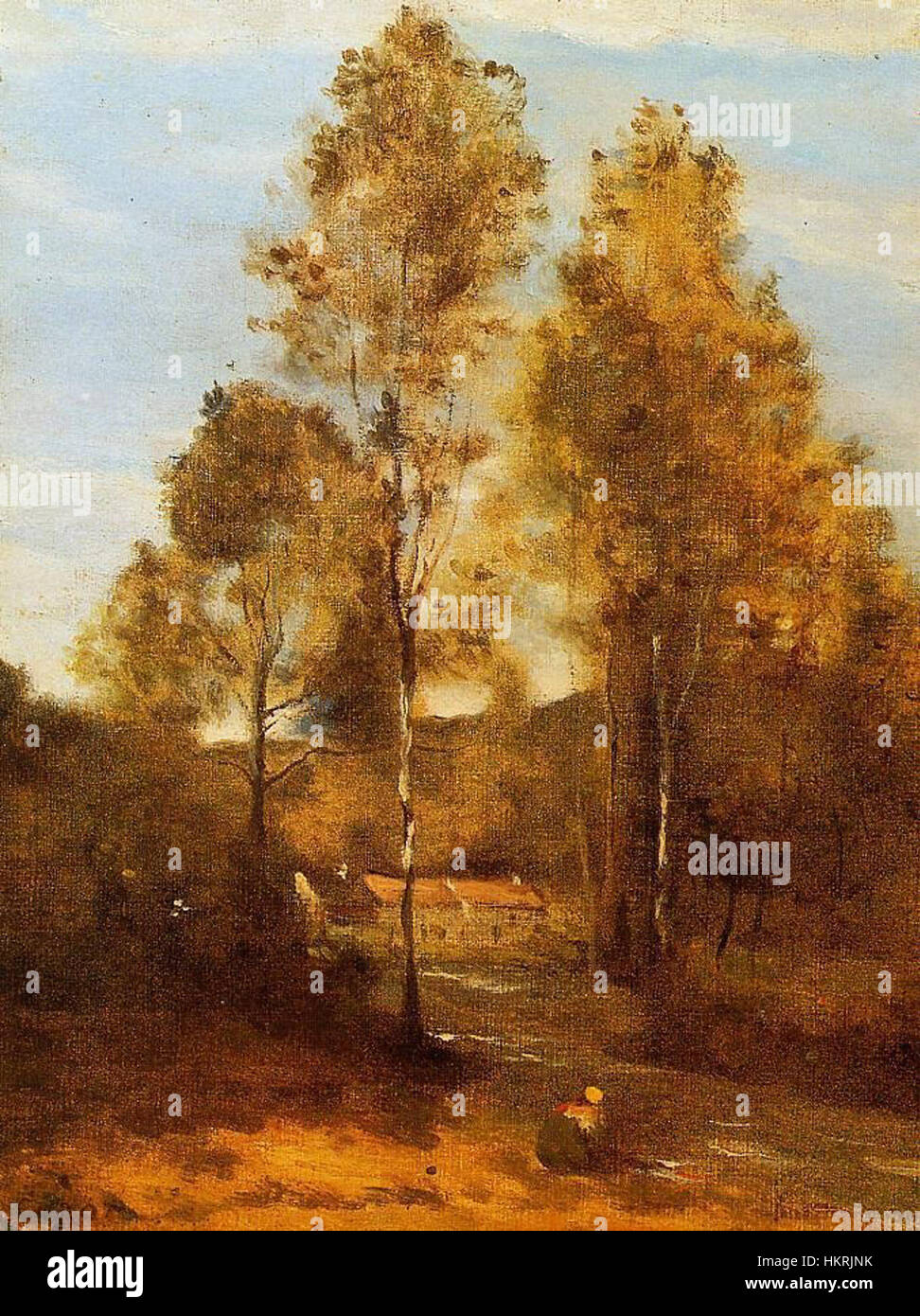 Questo dipinto di paesaggio raffigura una radura nel Bois Pierre, situato vicino a Eveaux. Il tranquillo ambiente naturale è catturato con colori tenui e pennellate dettagliate, che riflettono la tranquillità della campagna francese. Foto Stock