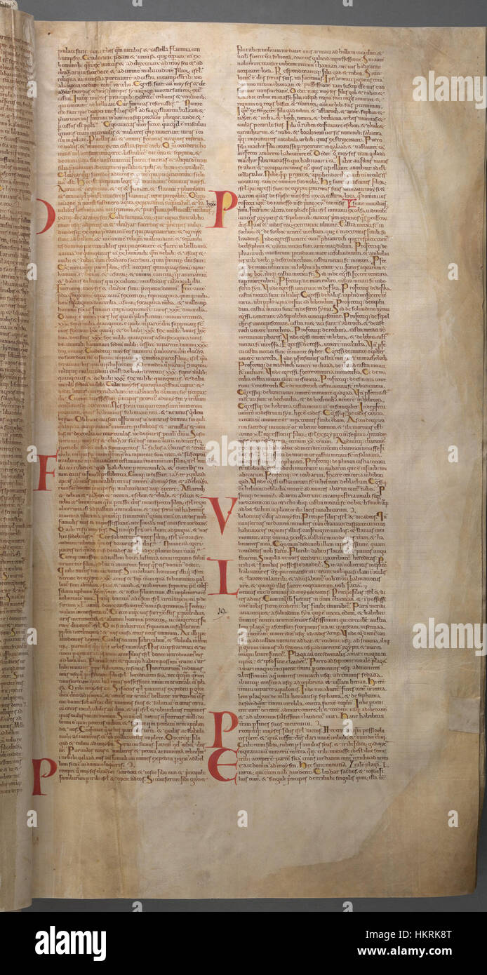 Il "Codex Gigas" (035 numeri) è un manoscritto medievale, spesso chiamato la "Bibbia del Diavolo", per le sue dimensioni e le sue elaborate illustrazioni. Creato all'inizio del XIII secolo, questo codice miniato contiene testi biblici, documenti storici e abbellimenti unici. Foto Stock