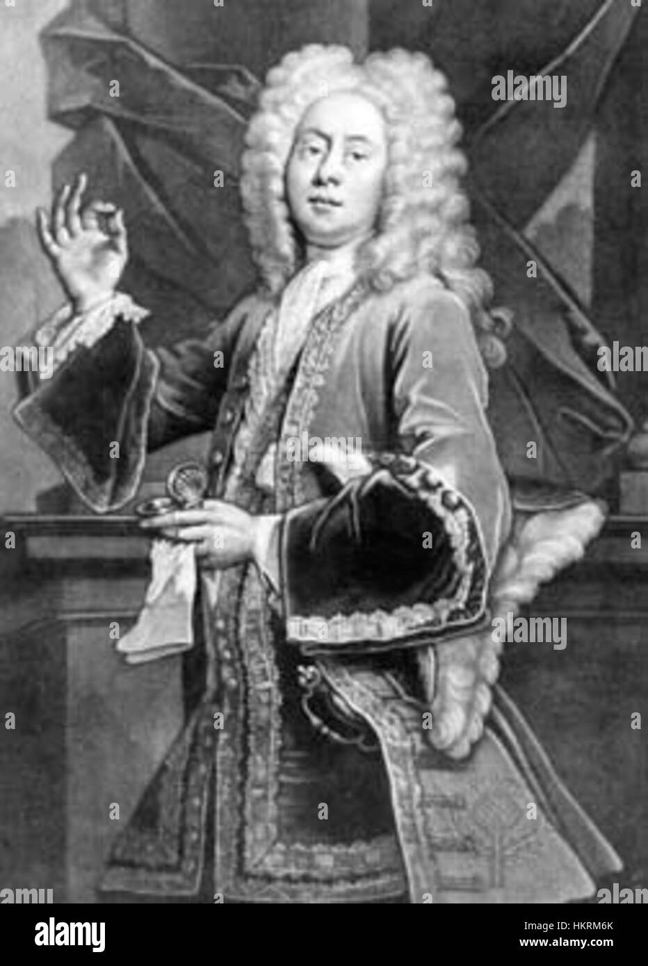 Questa incisione mostra Colley Cibber che interpreta Lord Foppington nella commedia "la ricaduta" di John Vanbrugh. L'esibizione di Cibber in questa commedia della Restaurazione è catturata in una stampa dettagliata, che riflette la storia teatrale del periodo. Foto Stock