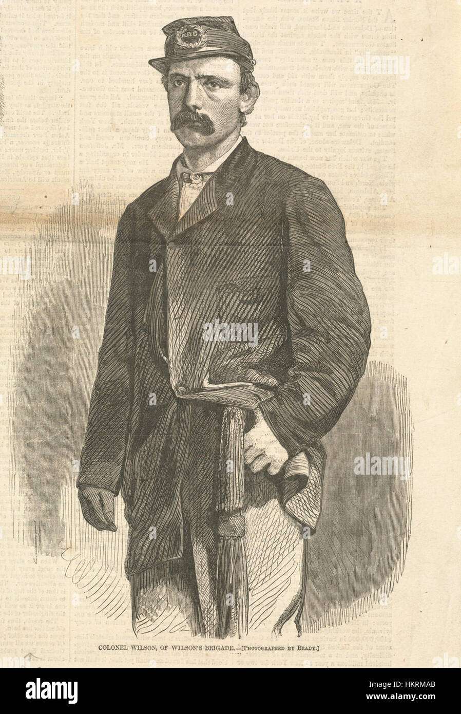 Questo ritratto del colonnello Wilson della brigata di Wilson, tenuto dalla Boston Public Library, cattura la figura storica in un dipinto ad olio d'epoca. L'opera rappresenta un momento significativo nella storia militare. Foto Stock