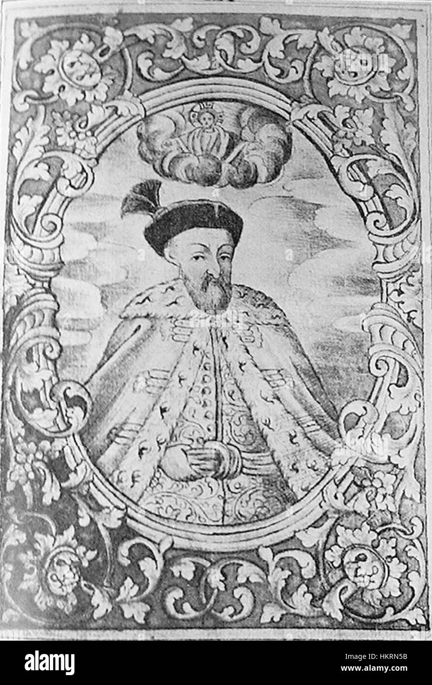 Un'opera d'arte raffigurante Constantin Brancoveanu, un'importante figura storica. Il dipinto mostra l'abilità dell'artista nel catturare l'essenza di Brancoveanu in uno stile vintage. Foto Stock