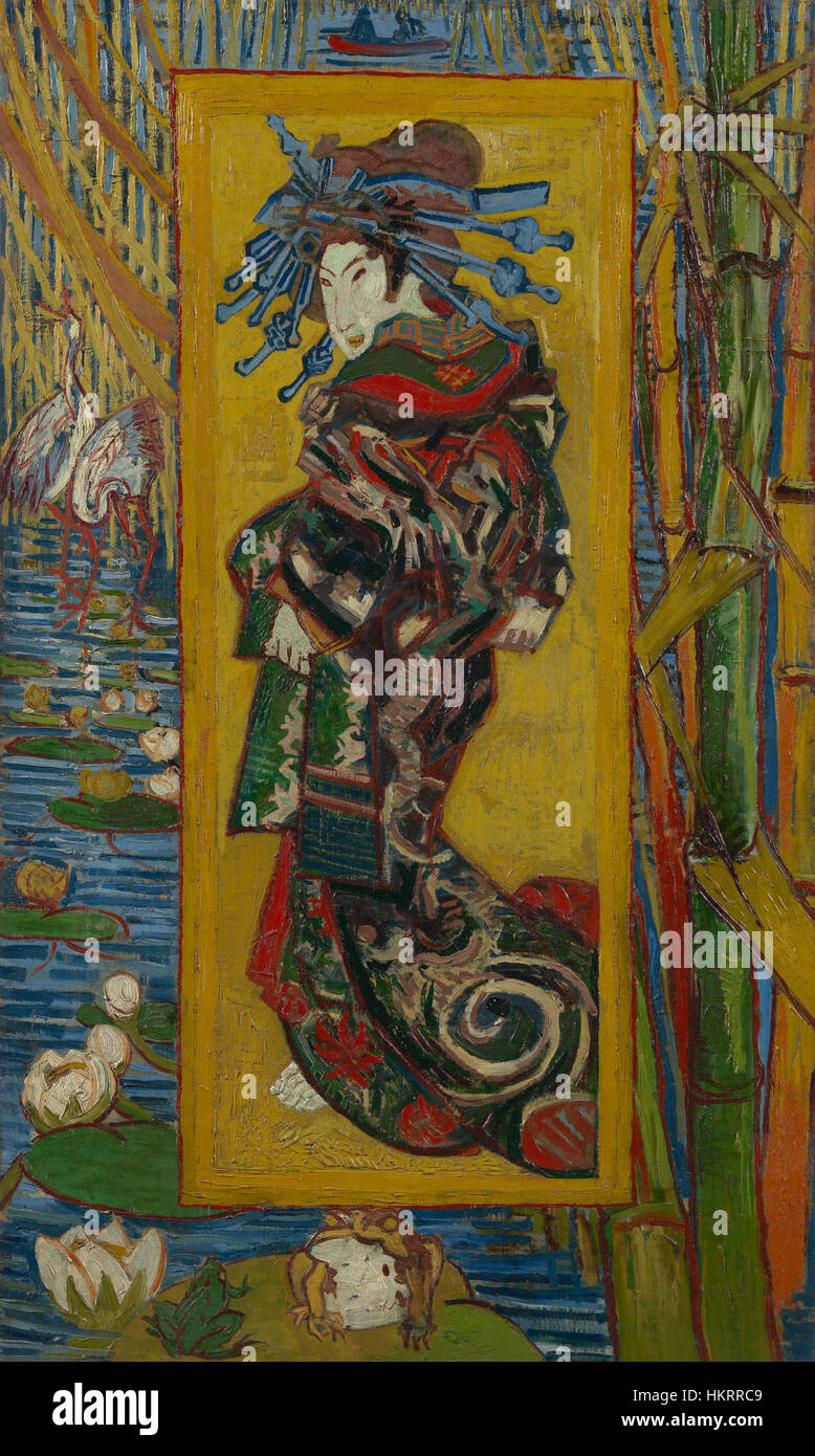 "Courtisane" di un artista sconosciuto (dopo Eisen) raffigura una donna di alto status in un sontuoso ambiente del XVIII secolo. Il dipinto, ospitato nel Museo Van Gogh, è un ottimo esempio del genere della ritrattistica che enfatizza la moda, lo status e l'eleganza. Foto Stock