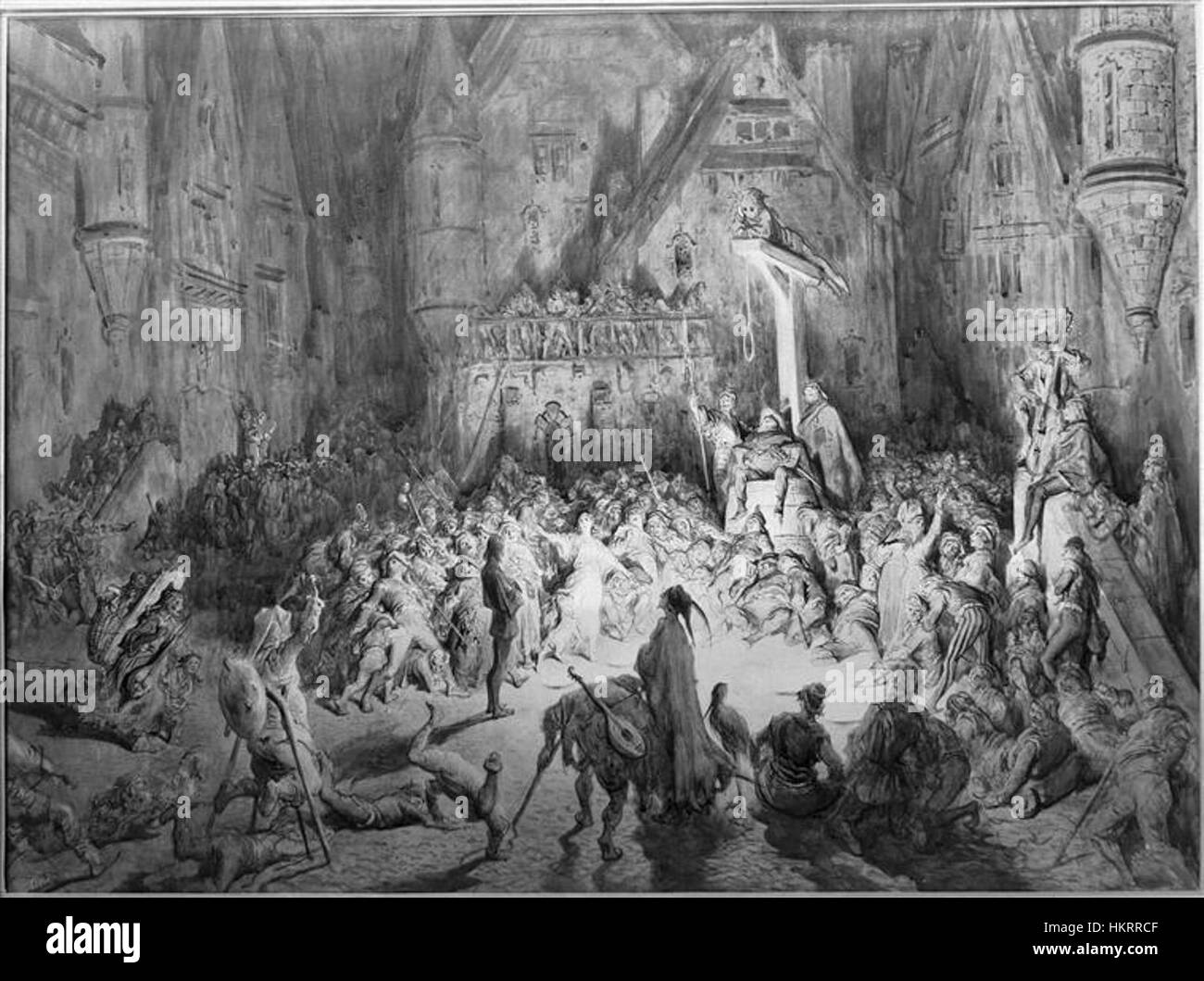 *Cour des mirales*, un dipinto che riflette lo storico quartiere parigino, presenta uno sguardo sulla vita dei suoi abitanti durante il XVIII e XIX secolo. La zona era famigerata per il crimine e la povertà, raffigurata qui con realismo e interpretazione artistica. Foto Stock