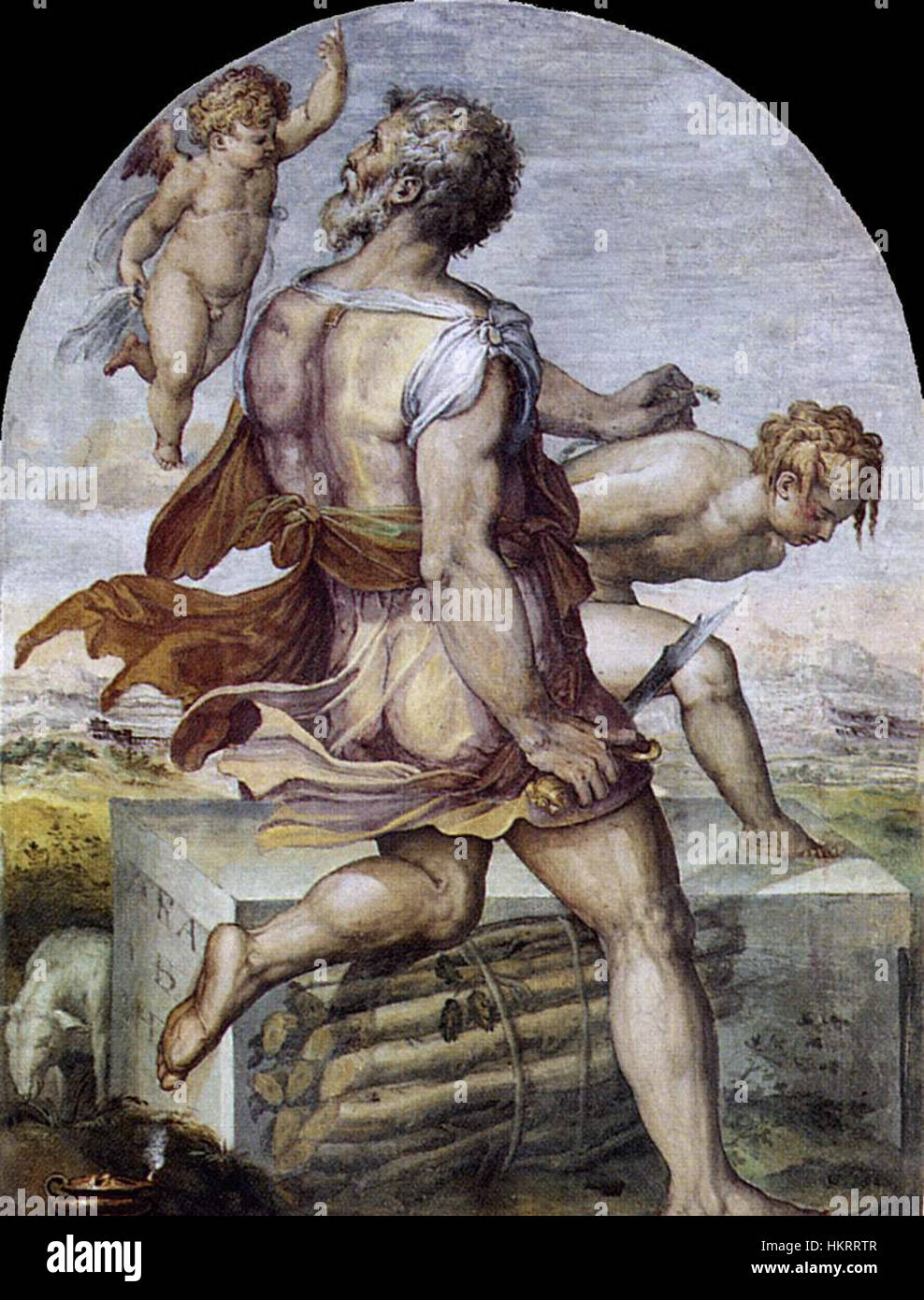 *Abramo* di Cristofano Gherardi illustra la figura biblica di Abramo, catturando il suo ruolo nella storia religiosa con drammatiche pennellate e profondità emotiva. Il dipinto riflette l'attenzione dell'artista su temi spirituali e storici. Foto Stock