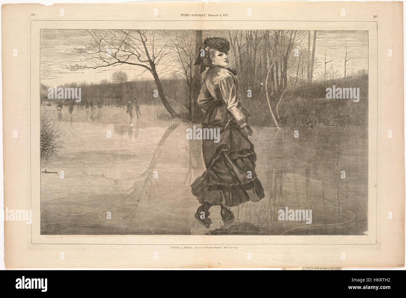 Un dipinto storico intitolato "tagliare una figura" esposto alla Boston Public Library. Questa opera d'arte cattura il fascino vintage con le sue intricate tecniche di pittura ad olio e l'attenzione ai dettagli, riflettendo gli stili artistici della vecchia scuola del passato. E' considerato un bell'esempio di arte storica e antica, presentando una miscela di design classico ed elementi decorativi. Foto Stock
