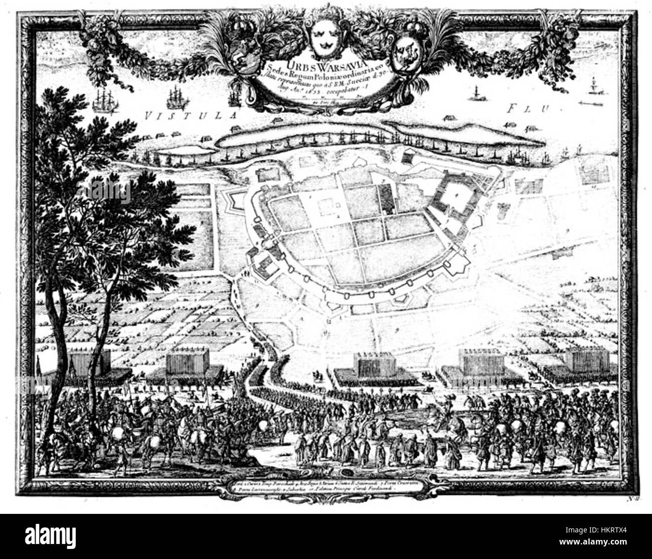 *Bitwa Warszawa 1656*, di Dahlbergh, raffigura la Battaglia di Varsavia, un evento chiave nella storia dell'invasione svedese della Polonia. Il dipinto mostra il caotico campo di battaglia, con soldati, armi e cavalleria in movimento. Questa scena storica evidenzia l'intensità della guerra del XVII secolo e l'importanza strategica della battaglia per la sovranità della Polonia. Foto Stock