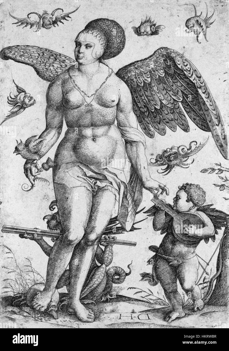 L'incisione "Voluptas" di Daniel Hopfer illustra una figura in una posa elegante e classica. Questo pezzo, creato durante il Rinascimento, riflette il contributo di Hopfer allo sviluppo della stampa tedesca, mostrando la sua maestria nei dettagli e nella composizione. Foto Stock