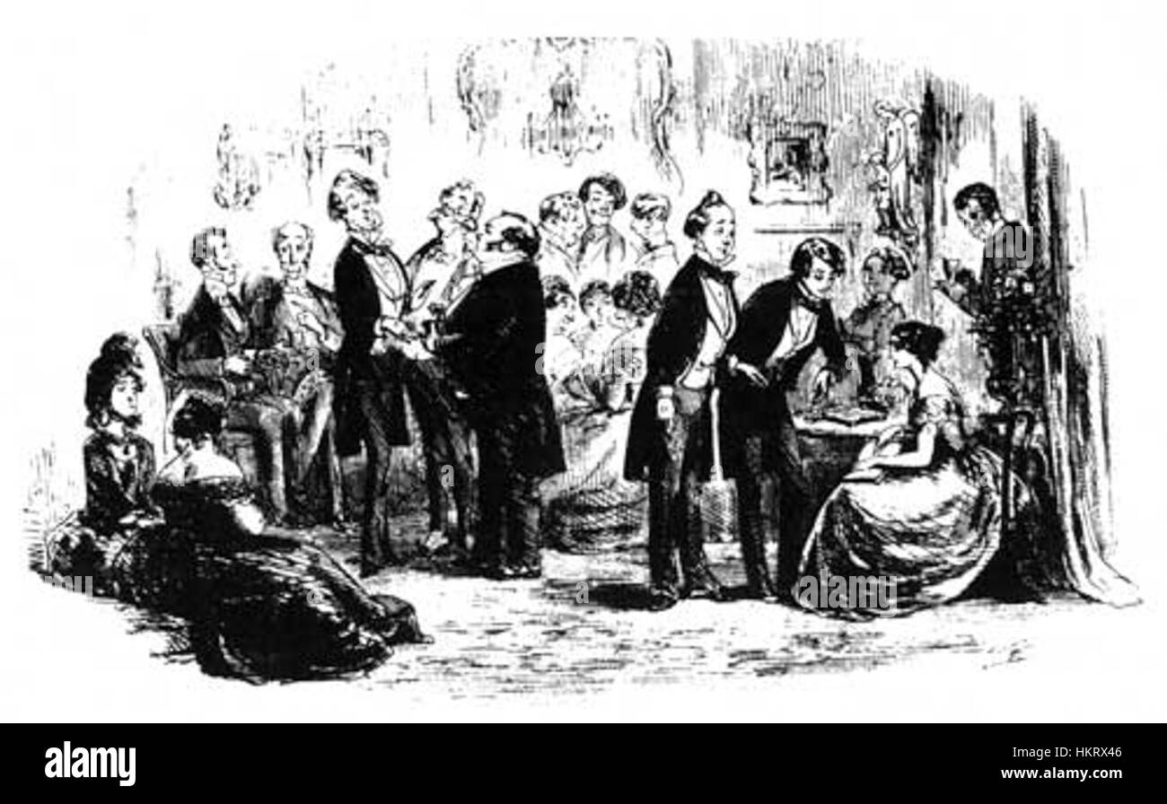 Un dipinto ad olio basato sul romanzo di Charles Dickens "David Copperfield", che raffigura Uriah Heep mentre si libra vicino alla cena, incarnando la sua natura intrigante e servile. La scena è una rappresentazione drammatica di uno dei momenti più memorabili del romanzo. Foto Stock