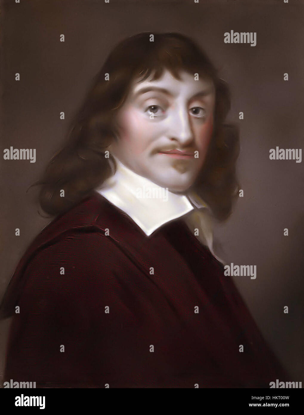 Questo ritratto di René Cartesio, filosofo e matematico francese, fu dipinto nel XVII secolo. Cartesio è noto per i suoi contributi alla filosofia moderna e allo sviluppo dei sistemi di coordinate cartesiane in matematica, segnando il suo significato nella storia intellettuale europea. Foto Stock