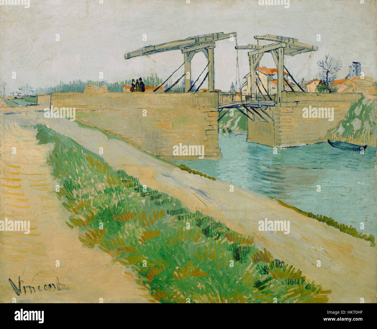 "De brug van Langlois" (il ponte di Langlois) di Vincent van Gogh, una rinomata opera che presenta l'iconico ponte giallo. Dipinto nel 1888, riflette la pennellata unica di van Gogh e l'uso del colore. Foto Stock
