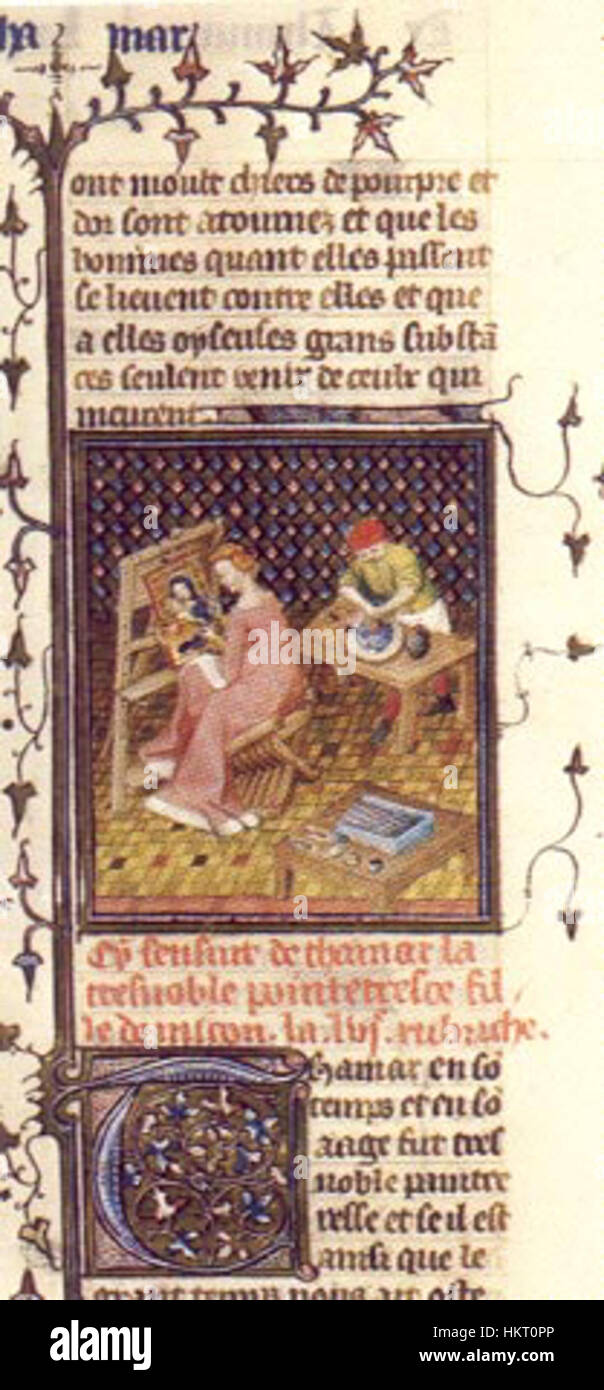Un dipinto della serie "De mulieribus claris", raffigurante donne famose della storia. Le opere d'arte evidenziano i loro risultati e il loro significato in vari campi. Foto Stock