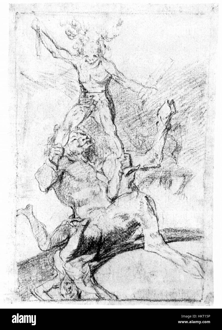 "Dibujo preparatorio Capricho 56" di Francisco Goya, un disegno preparatorio per una delle sue famose serie "Caprichos", che illustra una visione satirica e critica della società spagnola. Foto Stock
