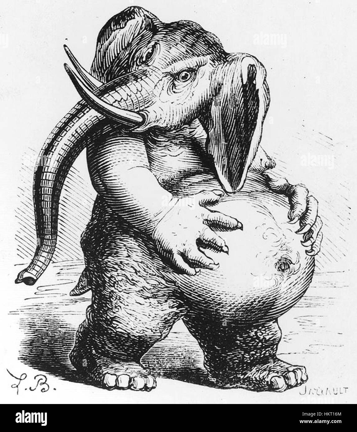 L'illustrazione "Dictionnaire Infernal" di Behemoth, del XIX secolo, raffigura la creatura mitica descritta nella letteratura religiosa e occulta. Questa incisione dettagliata mostra l'aspetto formidabile della creatura, aggiungendo all'opera l'esplorazione di demoni e esseri soprannaturali. Foto Stock