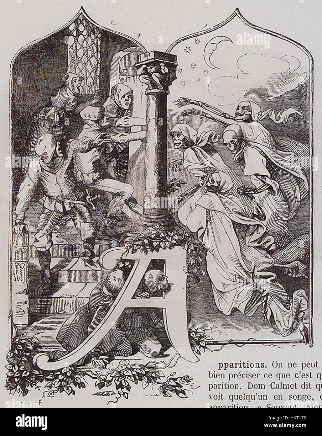 Il "Dictionnaire Infernal" di Jacques Auguste Simon Collin de Plancy è un'opera storica di riferimento incentrata sulla demonologia. La sezione "apparizioni" discute varie entità soprannaturali e il loro ruolo nel folklore e nella mitologia, contribuendo allo studio delle tradizioni occulte. Foto Stock