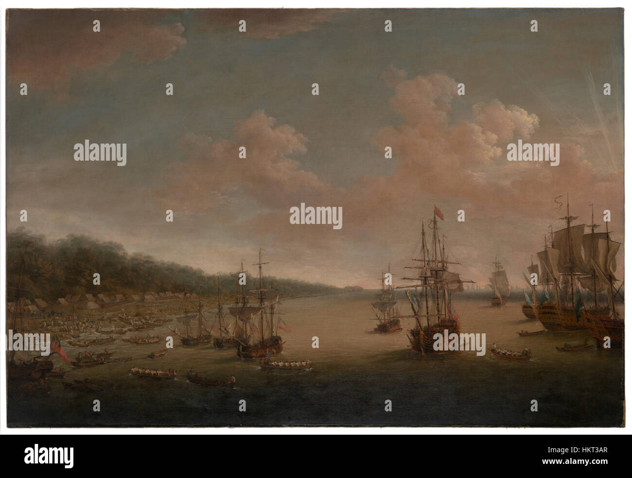 Il dipinto di Dominic Serres il Vecchio "la cattura dell'Avana, 1762" cattura il drammatico sbarco navale durante la battaglia. Mostra l'operazione militare storica attraverso una bella pennellata e una composizione. Foto Stock