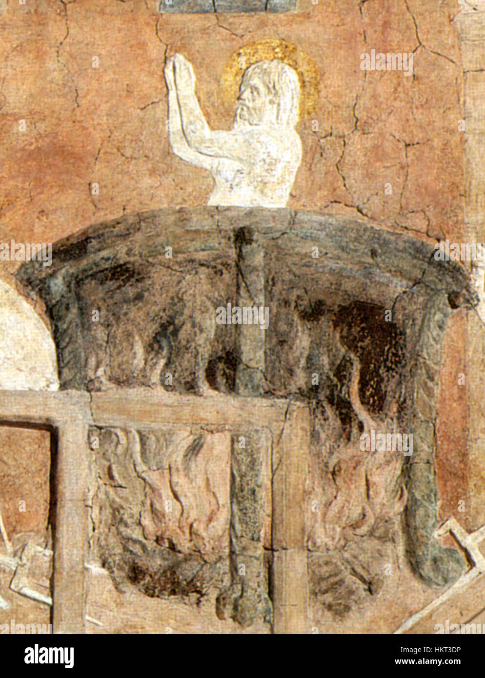 Questa opera d'arte di *Donatello* raffigura scene del martirio di San Giovanni Evangelista. Creato tra il 1434 e il 1443, questo rilievo cattura l'intensità emotiva delle prime storie religiose cristiane. Foto Stock