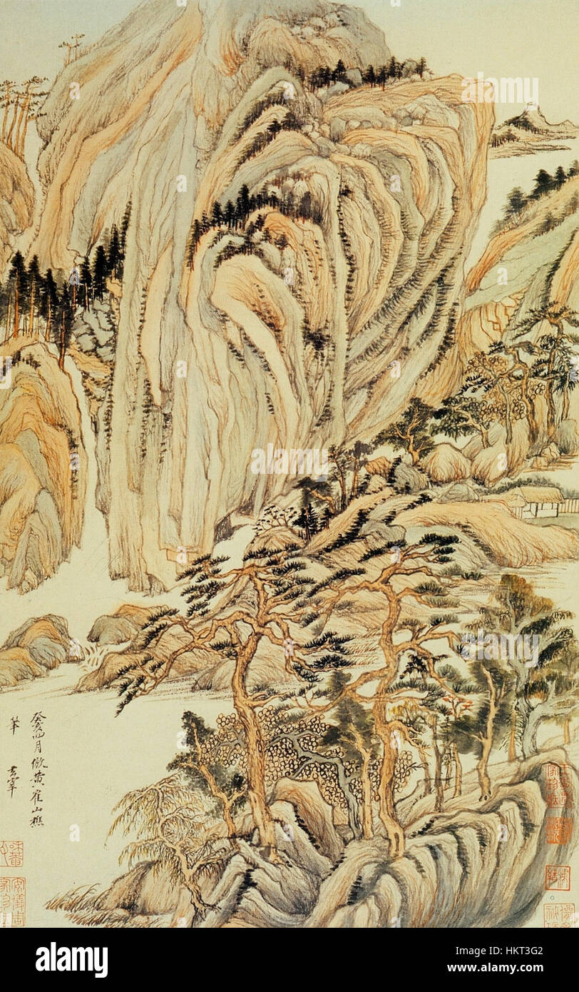 Dong Qichang.paesaggi nel modo di Vecchi Maestri (Wang Wei). Album Leaf.1621-24 Museo Nelson-Atkuns Foto Stock