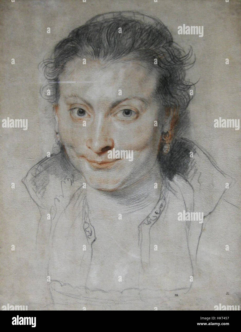 Un disegno di Peter Paul Rubens di Isabella Brant, sua moglie e musa, che mostra il suo ritratto in uno stile delicato e intimo. La maestria di Rubens nel catturare la bellezza e l'emozione umana è evidente in questo pezzo. Foto Stock