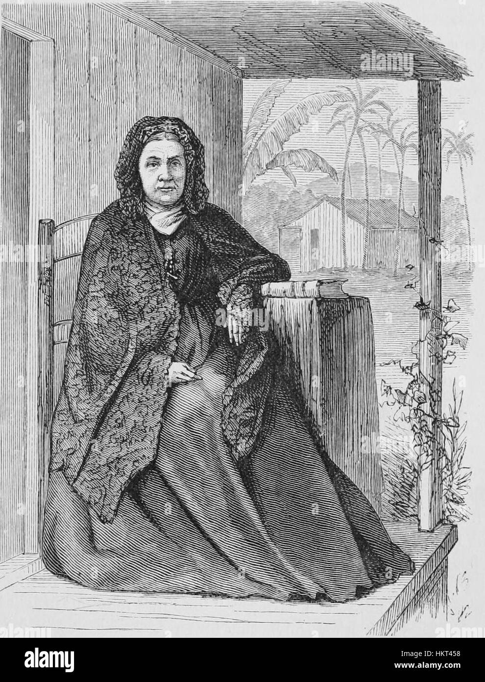 Questo disegno in bianco e nero raffigura la signora Lucy G. Thurston, una figura storica nota per i suoi contributi significativi alla vita sociale e politica americana. Il ritratto cattura la sua presenza dignitosa e riflette lo stile della ritrattistica americana della metà del XIX secolo. Foto Stock