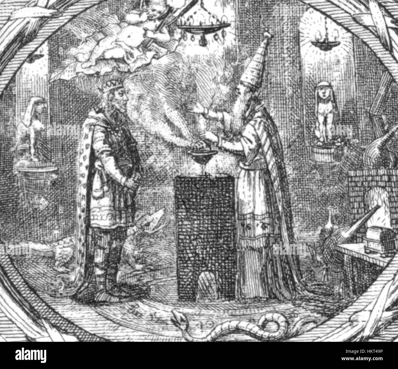 Il dipinto intitolato "Dschinnistan" è un'opera d'arte che mescola elementi storici e culturali, catturando un'atmosfera esotica e mistica. Il suo design e i suoi colori intricati evocano un senso di fantasia, spesso rappresentando temi della mitologia e della tradizione orientale. Foto Stock
