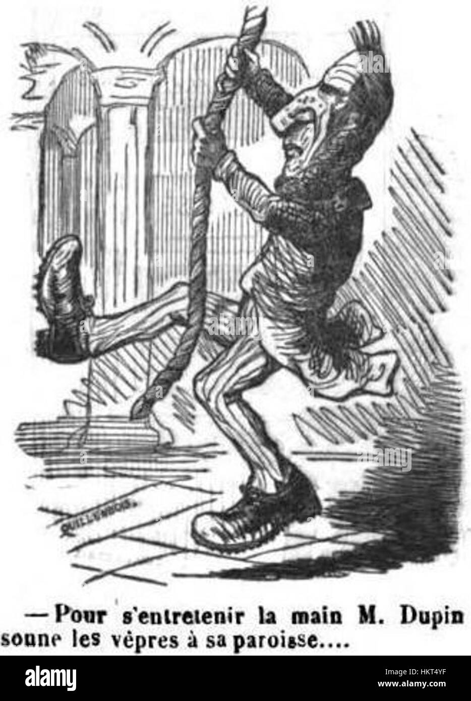 La caricatura di Dupin di Quillenbois esagera umoristicamente le caratteristiche e la personalità del soggetto, offrendo una rappresentazione satirica e giocosa. L'opera riflette lo stile caricaturale francese del XIX secolo. Foto Stock