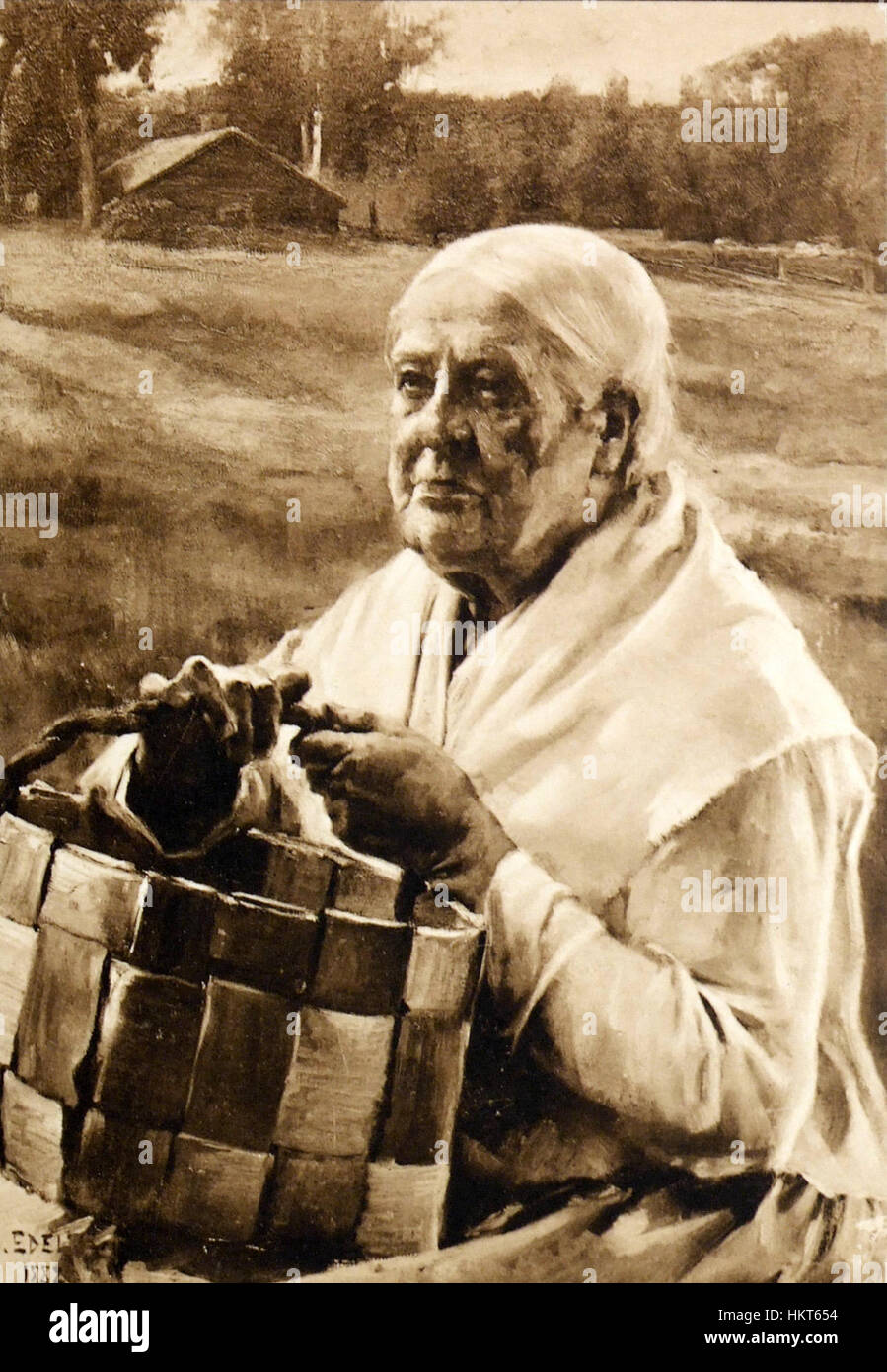 Edelfelt vecchia Donna con cesto di fissatore 1882 Foto Stock