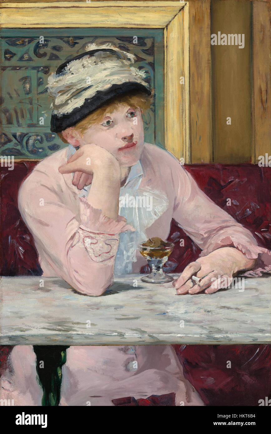 "The Plum" di Edouard Manet, esposto alla National Gallery of Art, è un dipinto di natura morta che presenta una rappresentazione realistica di una prugna. L'opera riflette l'abilità di Manet nel raffigurare oggetti di uso quotidiano con dettagli naturalistici. Foto Stock