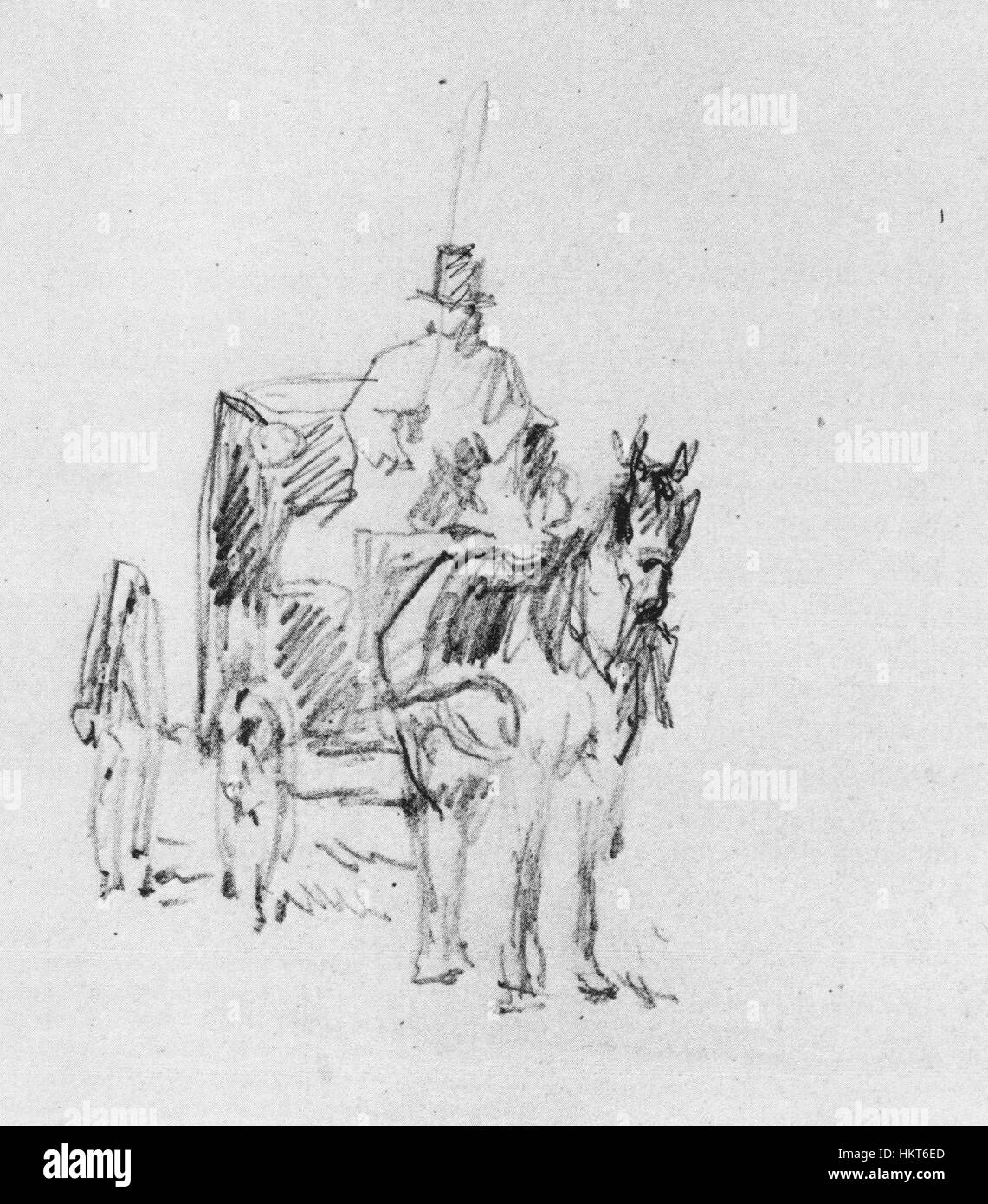 *Edouard Manet's* *le Fiacre* raffigura un momento di vita parigina, con particolare attenzione ad una *fiacre* (carrozza trainata da cavalli) tipica del sistema di trasporto francese del XIX secolo. L'uso di luce e movimento da parte di Manet cattura l'energia della scena urbana. Foto Stock