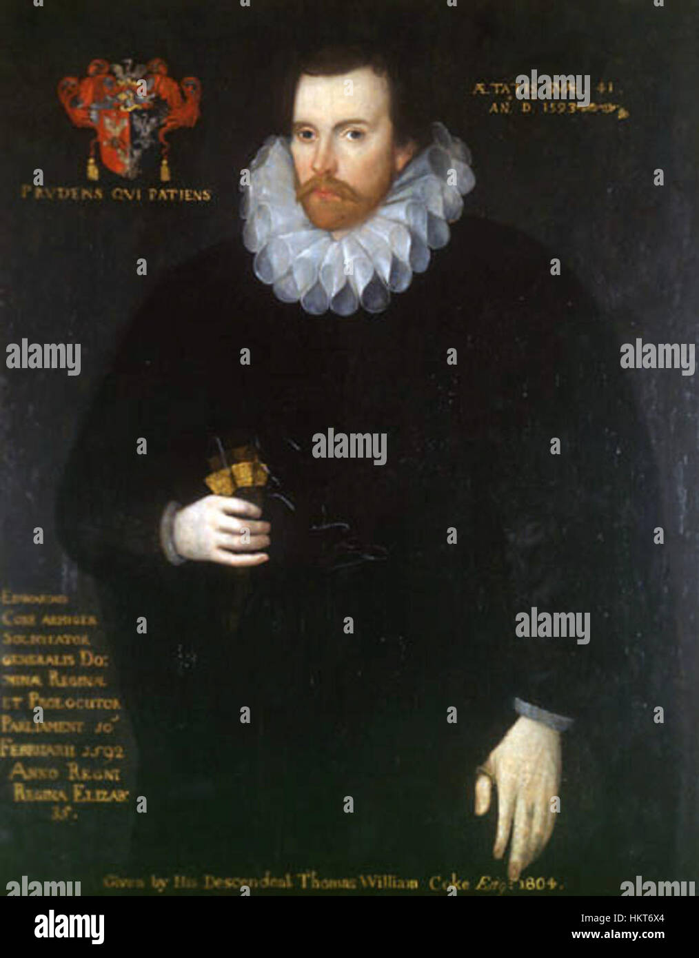 "Edward Coke" è un ritratto che rappresenta il famoso giurista inglese. Il dipinto cattura il suo comportamento formale e riflette la sua importanza nella legge inglese durante il XVI e XVII secolo. Foto Stock