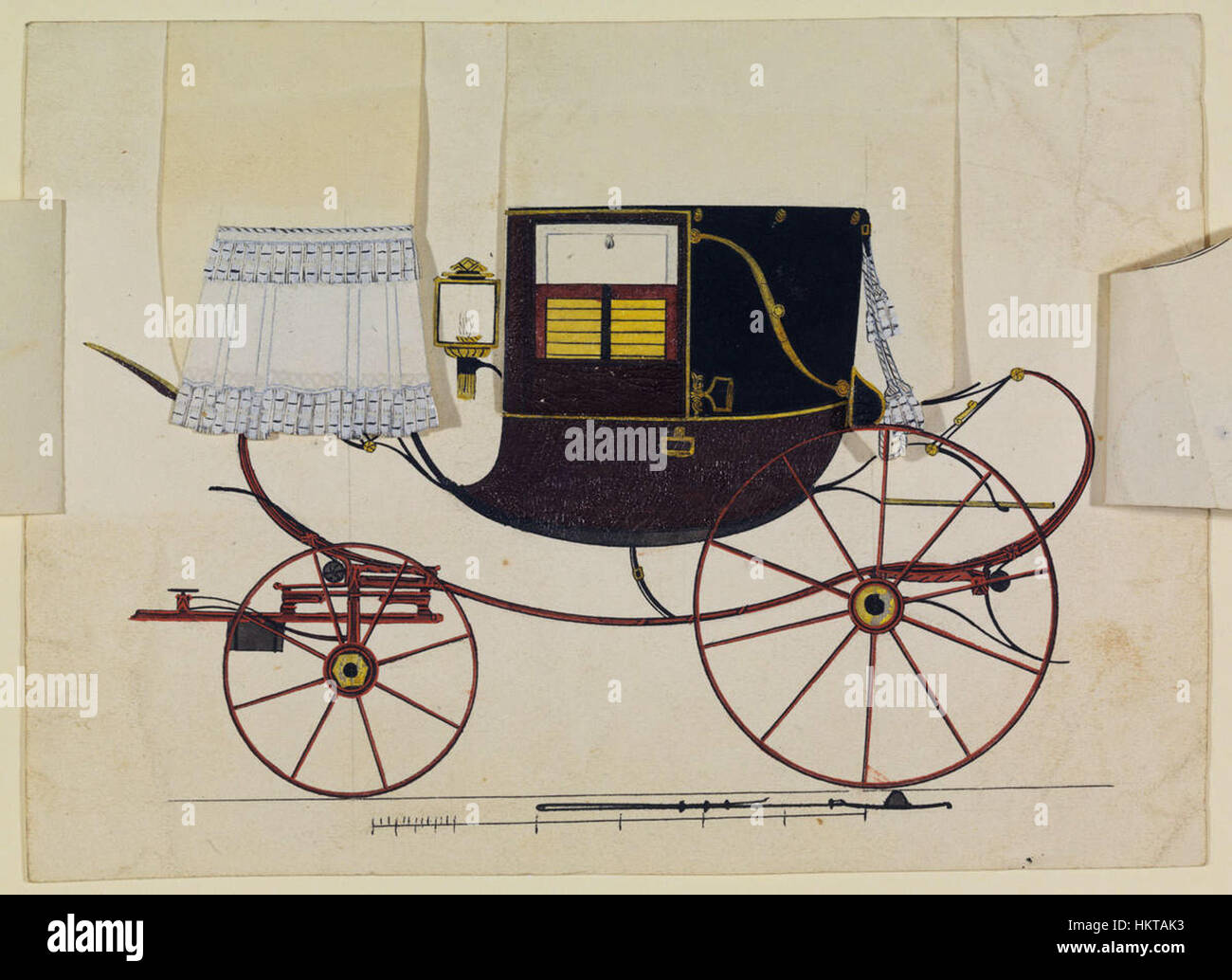 Questa opera d'arte presenta uno schizzo di una carrozza Landaulette di Bamberga, Germania, datata 1822, che illustra la progettazione di veicoli all'inizio del XIX secolo. Foto Stock