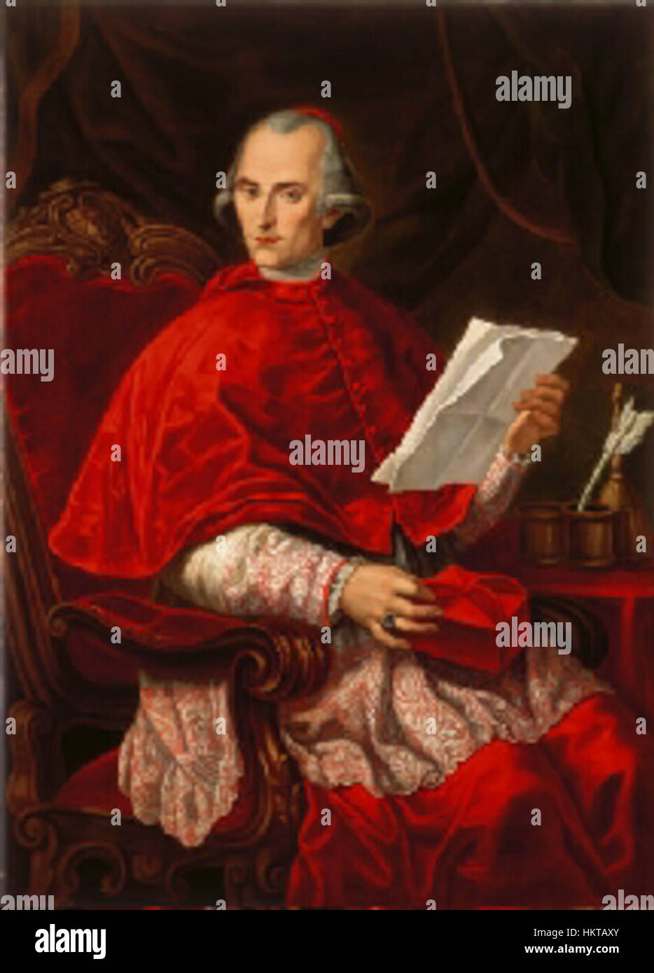 Questo ritratto di Ercole Consalvi, un importante statista italiano, mette in evidenza la sua influenza nella Chiesa cattolica e nella politica durante i secoli XVIII e XIX. Il dipinto si concentra sul suo aspetto dignitoso, sottolineando la sua statura politica. Foto Stock