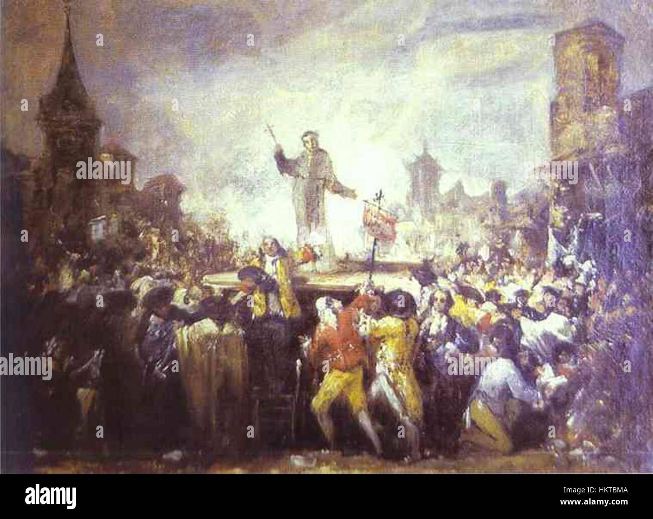 Le rivolte di Esquilache del 1767 furono una significativa rivolta a Madrid, scatenata dalle riforme impopolari del re spagnolo Carlo III. Questa opera raffigura i disordini e le proteste contro le politiche governative. Le rivolte simboleggiavano la resistenza contro il potere del monarca durante quel periodo. Foto Stock