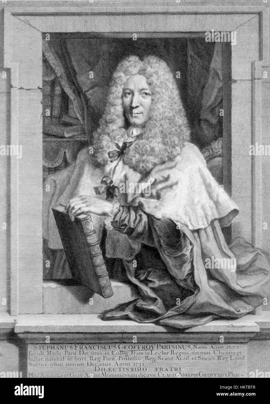 Étienne-Francois Geoffroy (1672–1731) è stato un chimico francese noto per le sue tabelle di affinità, che classificavano le reazioni chimiche. I suoi contributi influenzarono la chimica precoce e la metodologia scientifica. Foto Stock
