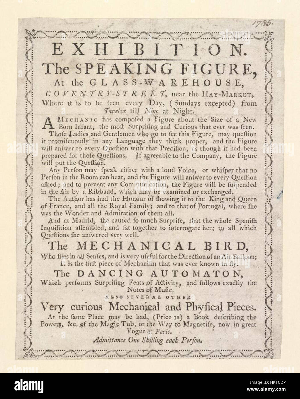 Una fattura del 1785 che mostra un magazzino di vetro pubblicitario presso le biblioteche Bodleiane, che rappresenta l'arte commerciale e le pratiche di stampa del XVIII secolo. Foto Stock