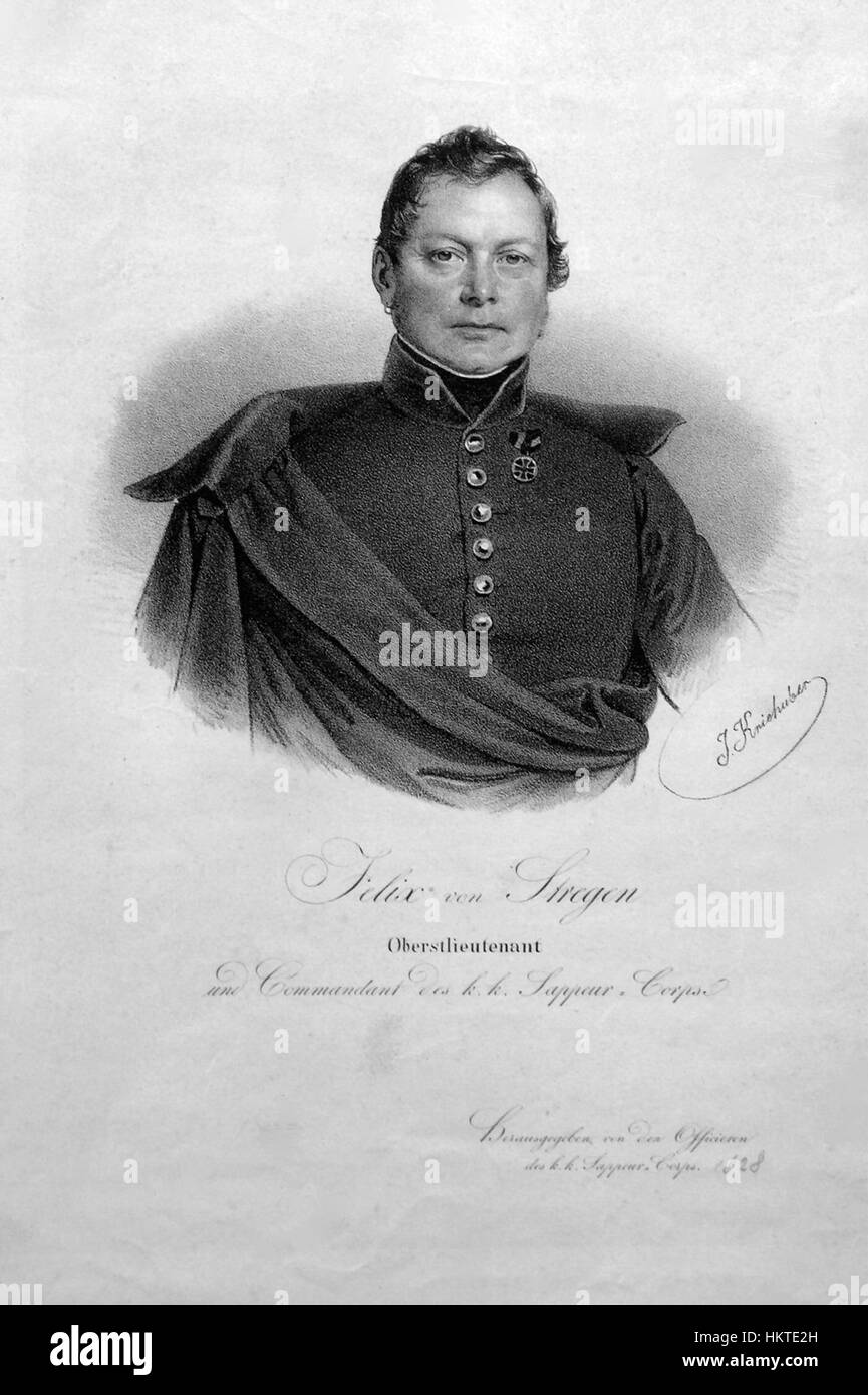 La litografia di Felix von Stregen mostra la sua abilità nell'acquisire scene dettagliate con linee e ombreggiature precise. Note per la sua esperienza tecnica, le litografie di von Stregen contribuiscono all'eredità della stampa del XIX secolo e rimangono una parte importante delle collezioni d'arte storiche. Foto Stock