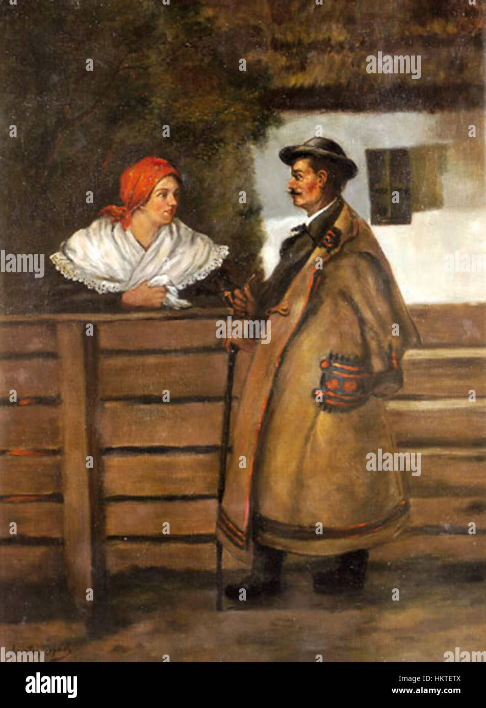 La "domenica mattina" di Feszty è un dipinto vibrante che cattura una tranquilla scena rurale, raffigurante la tranquillità di una domenica mattina in campagna. L'artista usa la luce e i colori per evocare un senso di calma e bellezza nell'ambiente naturale circostante. Foto Stock