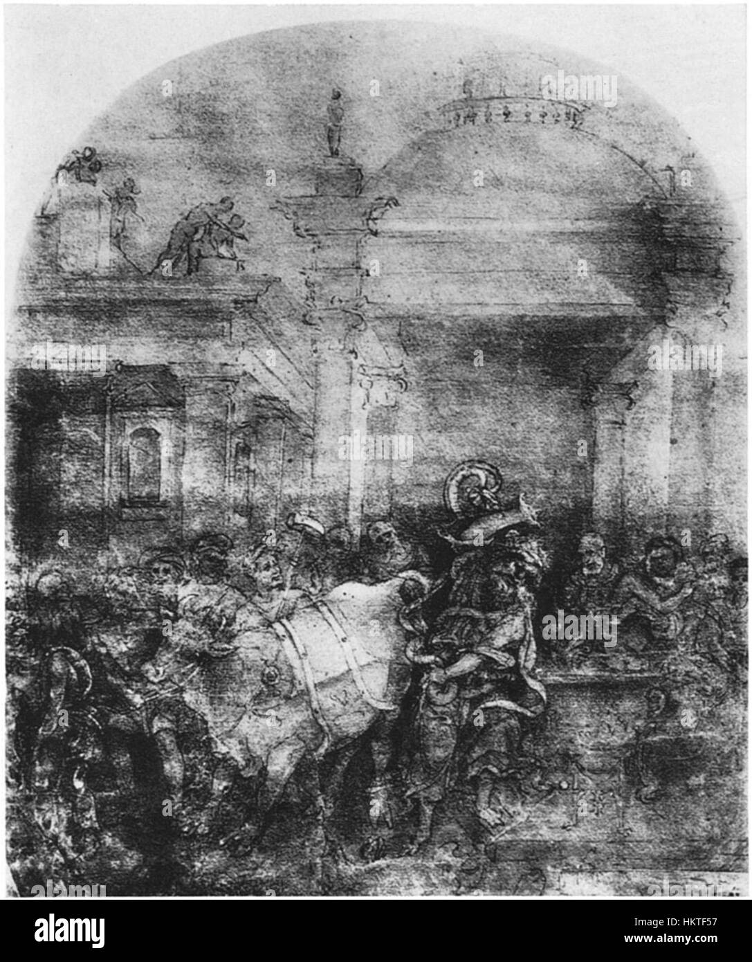 Questo disegno di Filippino Lippi, intitolato "Tod des Laokoon" (la morte di Laocoön), è eseguito a penna e inchiostro e riflette la maestria di Lippi nei temi classici. L'opera raffigura il tragico mito di Laocoön, caratterizzato da un'espressione drammatica e da una composizione dinamica, influenzata sia dalle tradizioni dell'arte rinascimentale che classica. Foto Stock