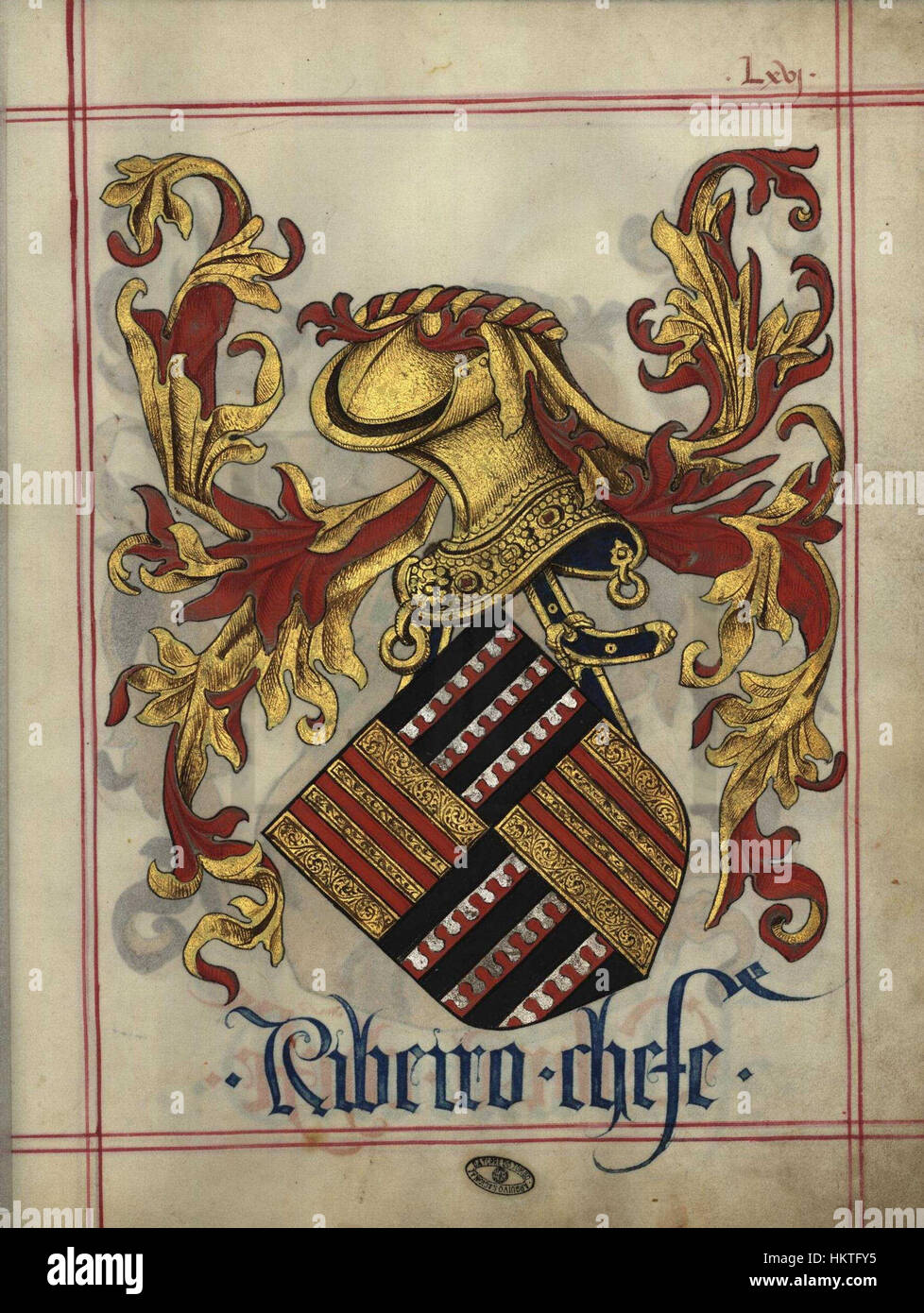 Questa opera, intitolata «Livro do Armeiro-Mor» di Ribeiro, è un manoscritto del XVI secolo che illustra disegni araldici e stemmi. Fornisce informazioni sui simboli della nobiltà europea e sulla dettagliata maestria artigianale dell'epoca. Foto Stock