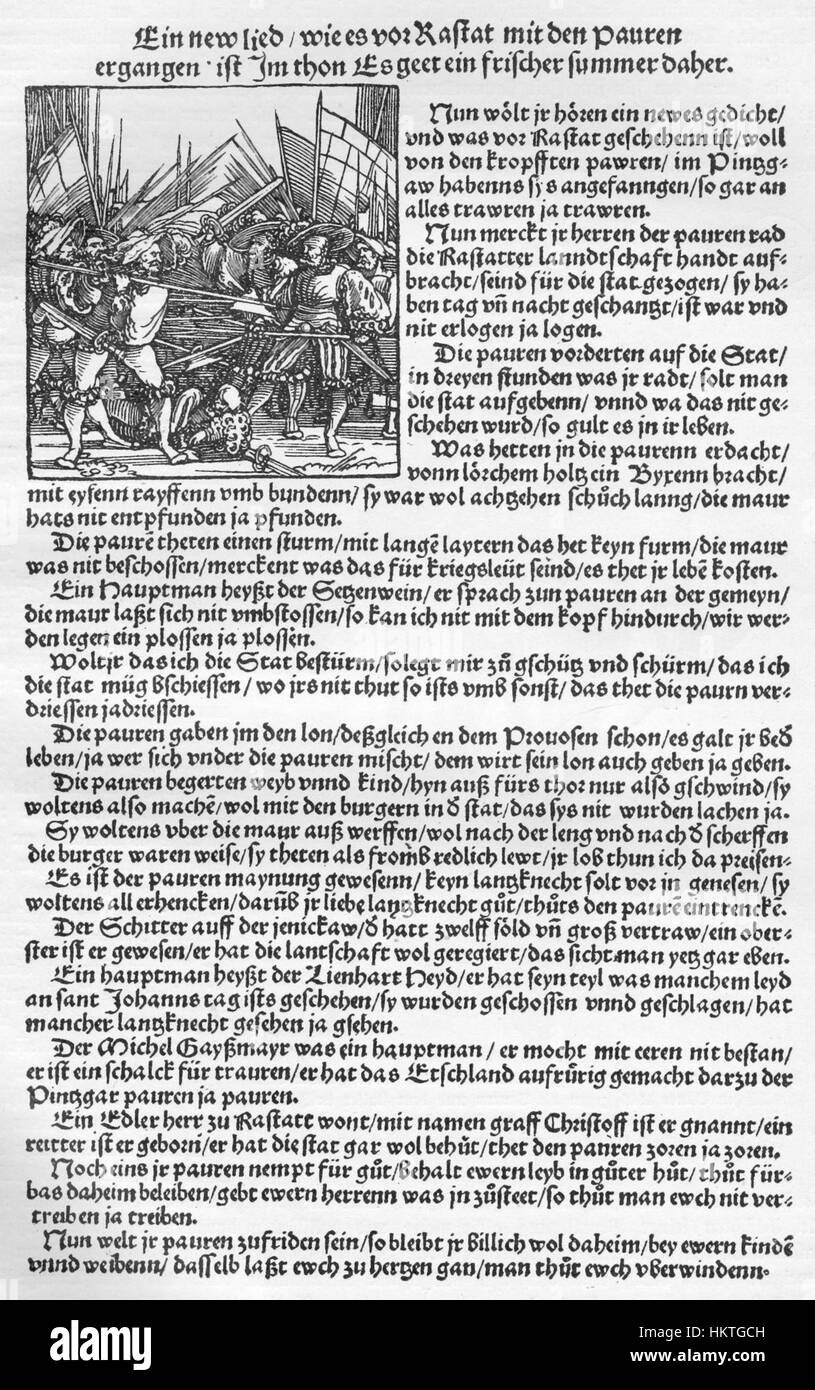 Questo opuscolo storico della guerra dei contadini (Bauernkrieg) in Germania riflette i disordini sociali e politici dell'inizio del XVI secolo. Documenta le tensioni tra contadini e classe dirigente durante questo grande conflitto. Foto Stock