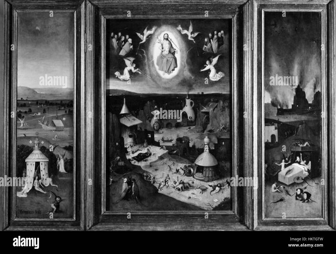 Un'opera attribuita a un seguace di Jheronimus Bosch, con immagini fantastiche e scene complesse e surreali che caratterizzano lo stile Bosch. Questo pezzo è un riflesso dell'arte tardo medievale e del primo Rinascimento. Foto Stock Un'opera attribuita a un seguace di Jheronimus Bosch, con immagini fantastiche e scene complesse e surreali che caratterizzano lo stile Bosch. Questo pezzo è un riflesso dell'arte tardo medievale e del primo Rinascimento. Foto Stock
