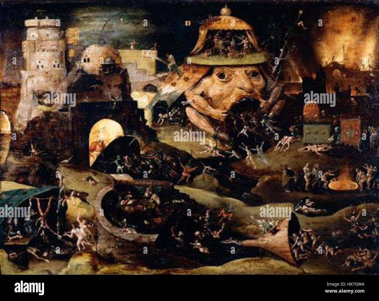 Questa opera d'arte di un seguace di Jheronimus Bosch dimostra lo stile vivido e surreale per cui Bosch era nota. Il dipinto raffigura figure e scene complesse, spesso simboliche, tipiche dello stile fantastico di Bosch, riflettendo la sua influenza sugli artisti successivi. Foto Stock Questa opera d'arte di un seguace di Jheronimus Bosch dimostra lo stile vivido e surreale per cui Bosch era nota. Il dipinto raffigura figure e scene complesse, spesso simboliche, tipiche dello stile fantastico di Bosch, riflettendo la sua influenza sugli artisti successivi. Foto Stock