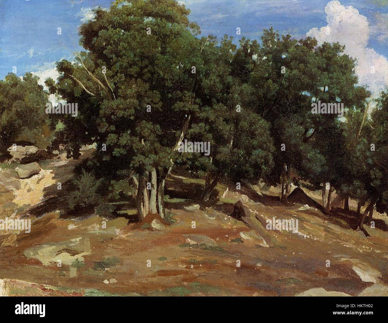 Il dipinto "Black Oaks of Bas-Breau" di Fontainebleau mostra le maestose querce che dominano la foresta di Fontainebleau, nota per la sua bellezza naturale e il suo significato storico come ispirazione per molti artisti. Foto Stock