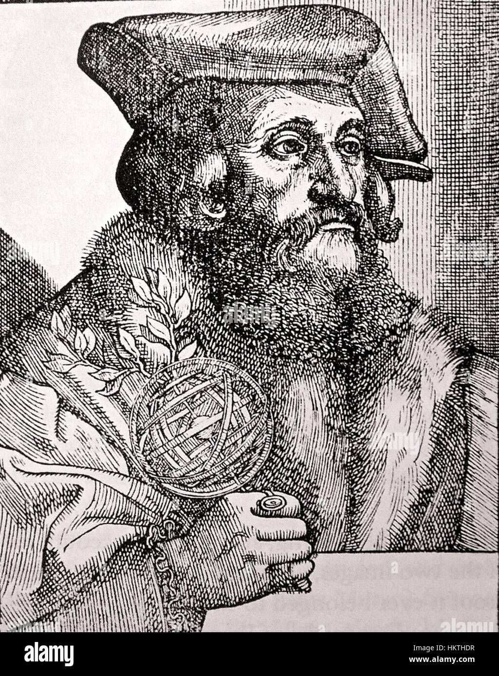 Il frontespizio dell'Homocentrica di Fracastoro presenta una rappresentazione visiva del modello eliocentrico, che riflette le teorie astronomiche del periodo rinascimentale. L'incisione simboleggia il passaggio dalla visione geocentrica a quella eliocentrica dell'universo. Foto Stock