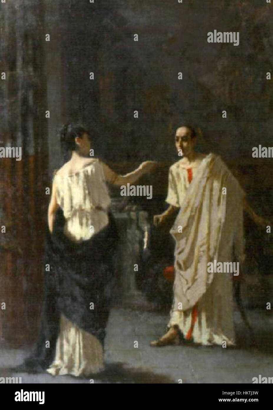 Questo dipinto di Francesco Filippini raffigura Fulvia che rivela la cospirazione Catilina a Cicerone, un momento chiave della storia romana. L'opera mette in mostra lo stile drammatico e la tecnica narrativa storica di Filippini. Foto Stock