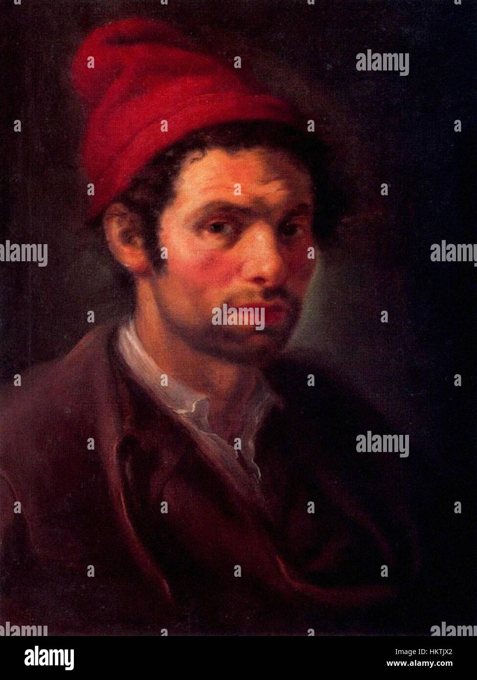 Il "Retrato de hombre" di Francisco Bayeu è un ritratto che cattura una figura maschile nella tradizionale moda spagnola. L'opera è nota per la sua attenzione ai dettagli e per il suo ruolo nella rappresentazione della società spagnola del XVIII secolo. Foto Stock