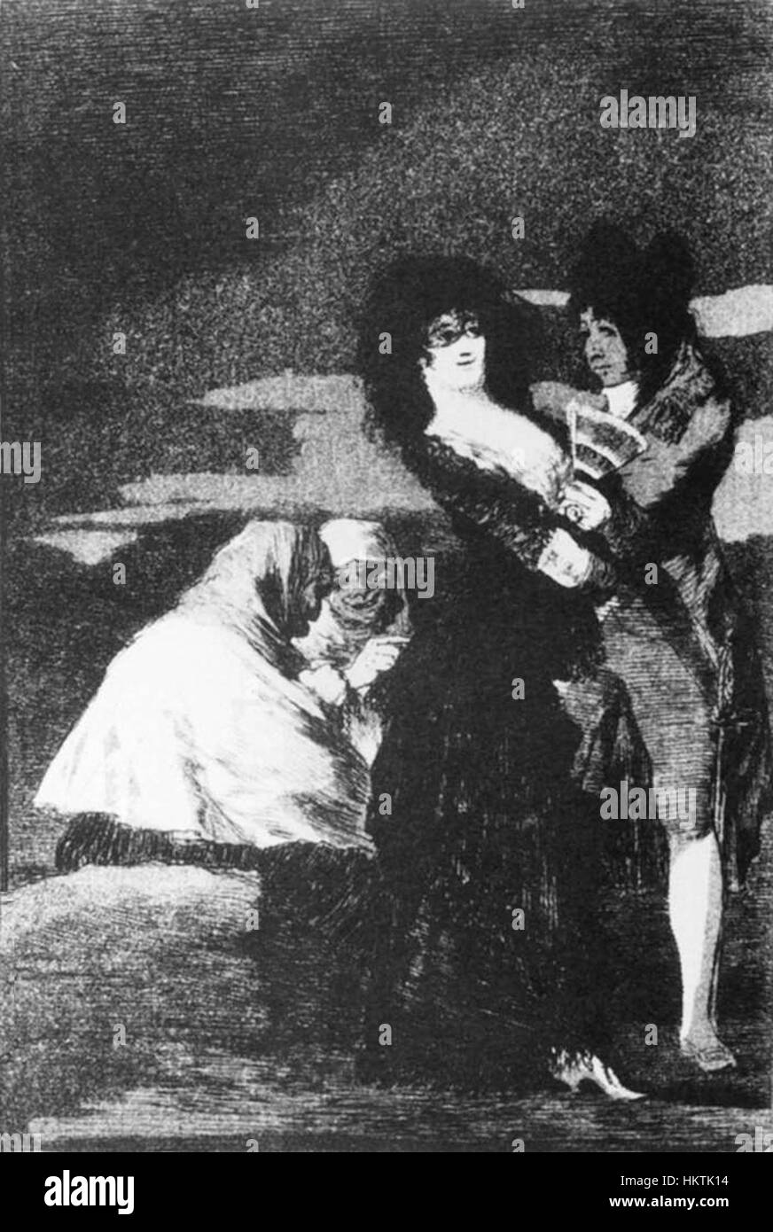 «Birds of a Feather» di Francisco de Goya esplora il tema della critica sociale e politica, mostrando la maestria dell’artista nel ritrarre la natura umana e i difetti della società. Noto per il suo commento morsivo, il lavoro di Goya presenta una visione aspra e quasi cinica delle relazioni umane e delle dinamiche di potere. Foto Stock