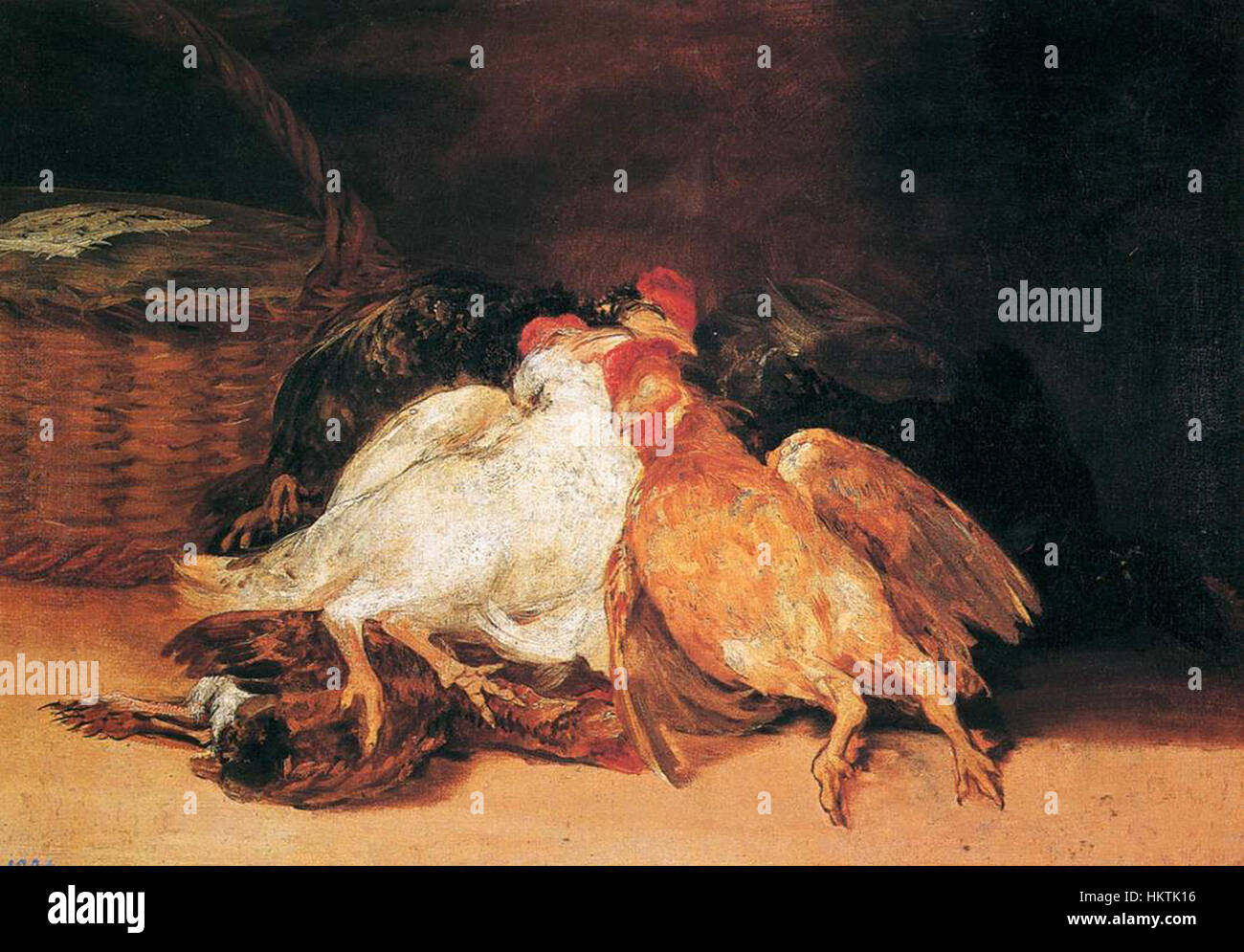 Gli "uccelli morti" di Francisco de Goya riflettono la rappresentazione critica e oscura dell'artista della sofferenza umana e della brutalità della natura. Il lavoro cupo affronta temi di morte e decadimento, usando il realismo acuto per evocare una potente risposta emotiva. Foto Stock