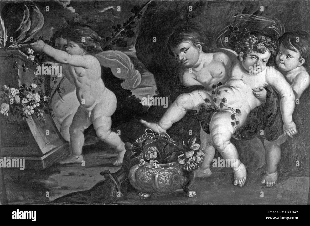 "Putta Neseta Pijanega Bakha" di Franz Ignaz Flurer è un dipinto ad olio che ritrae umoristicamente un Bacco ubriaco. Il pezzo fa parte dell'esplorazione dell'artista della mitologia classica attraverso la sua lente artistica. Foto Stock