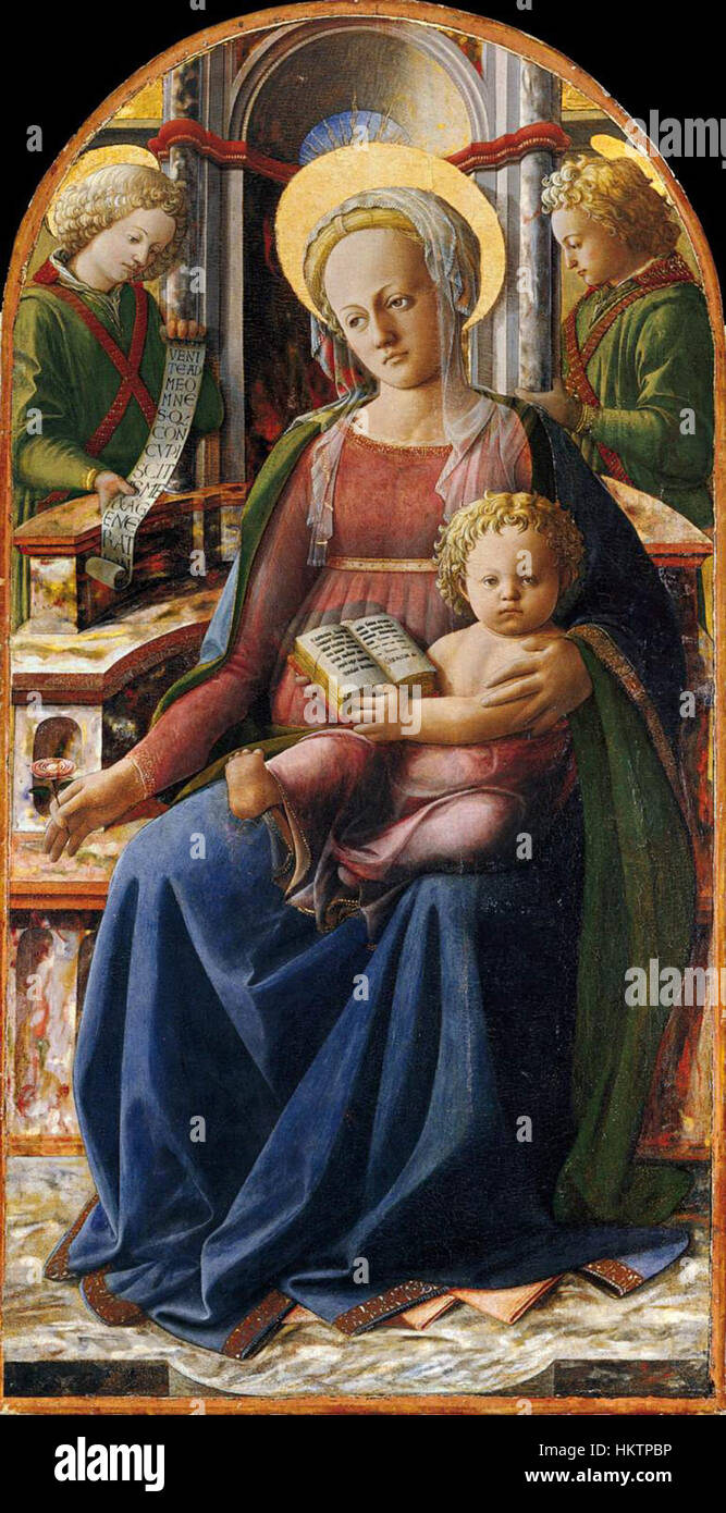 Fra Filippo Lippi - Madonna col Bambino in trono con due angeli - WGA13174 Foto Stock